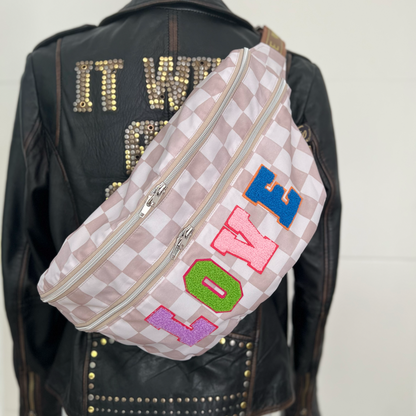 Bum Bag Outdoor Beige checkered with Rainbow Love