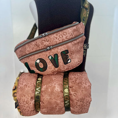Bum Bag Outdoor brown Leopard with Camouflage Love and olive Love webbing