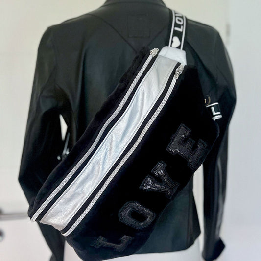 Bum Bag Extra Large VEGAN fake Sherling und Kunstleder in silber