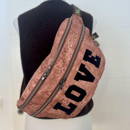 Bum Bag Outdoor brown Leopard with black Love and brown olive Love webbing