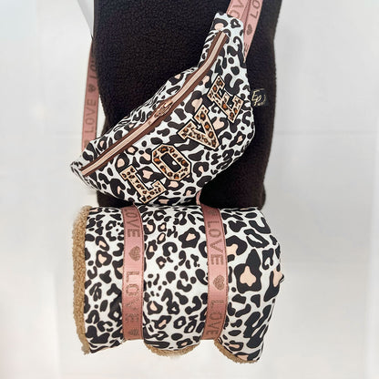 Hunde Outdoor Decke Leopard braun klein 50x70 cm rosé Love Gurtband