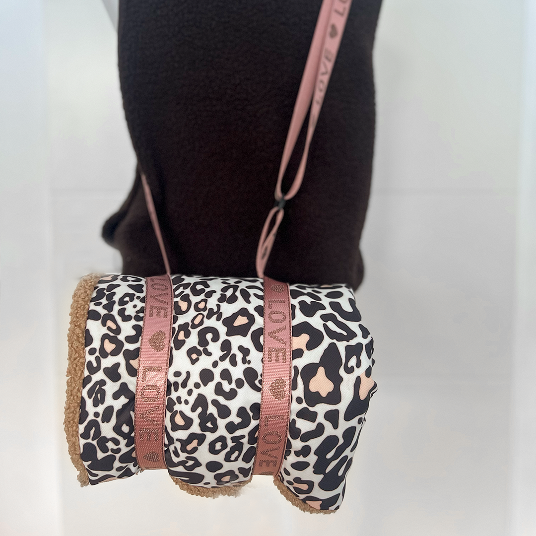 Hunde Outdoor Decke Leopard braun klein 50x70 cm rosé Love Gurtband